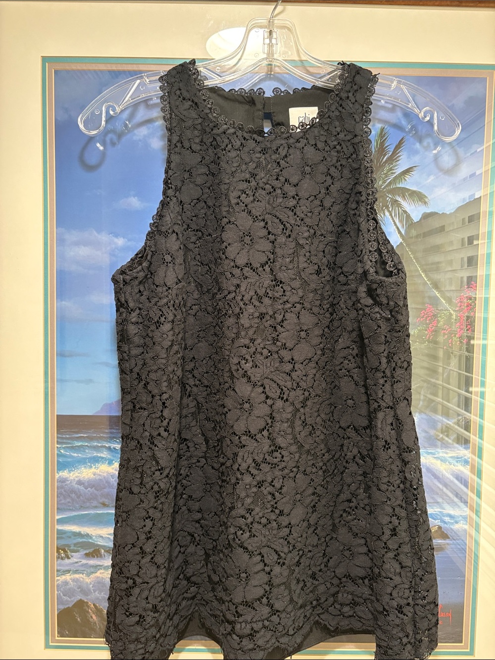 CAbi Black Floral Lace Sleeveless Camisole